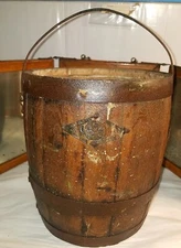 Antique Primitive 1844 Wood Firkin Fahnestock Bucket W/Bale Badge Pennsylvania