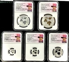 2024 QUEEN ELIZABETH REIGN SILVER MAPLE LEAF NGC PF70 5-COIN REVERSE PROOF SET !