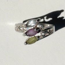3 stone Ring birthstones Amethyst Blue Topaz Peridot 925 Sterling Silver size 5