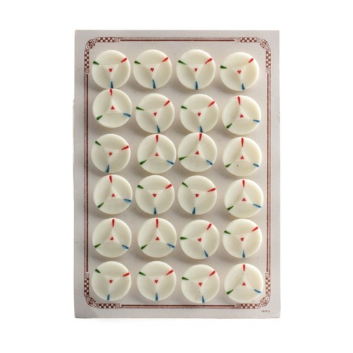 Card (24) vintage Czech hand painted geometric white uranium glass buttons 18mm - Picture 2 of 4