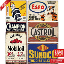 5 PACK Tin Signs Vintage Gas Oil Metal Signs Home Garage Man Cave Bar Wall Decor