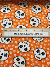 MODA Halloween Fab Boo 100 cotton fabric yard 36 x 44 PUMPKIN 22483 18 SKULLS