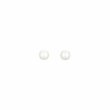 4mm Polished Pearl Stud Earrings Real 14K White Gold