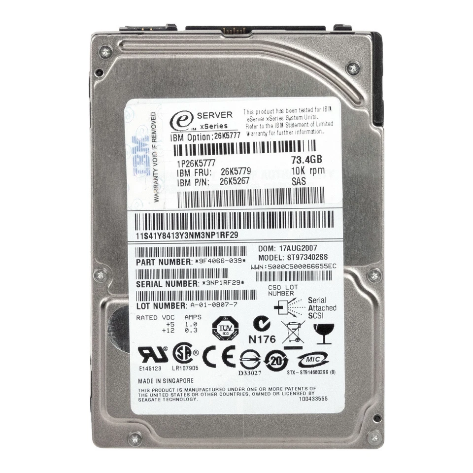 Disco Rigido IBM 26K5779 26K5267 ST973402SS 73GB 10K 8MB SAS 2.5'' - Immagine 3 di 3