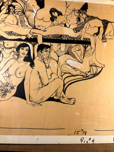 Seltene original veröffentlichte provokante Illustration Kunst Zeichnung Zeitschrift Gruppe - Bild 3 von 10