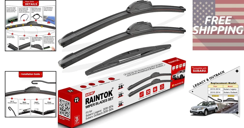 Windshield Wiper Blade Set for Subaru Legacy/Outback 2010-2014 - 3 Sizes Foto 2 de 4