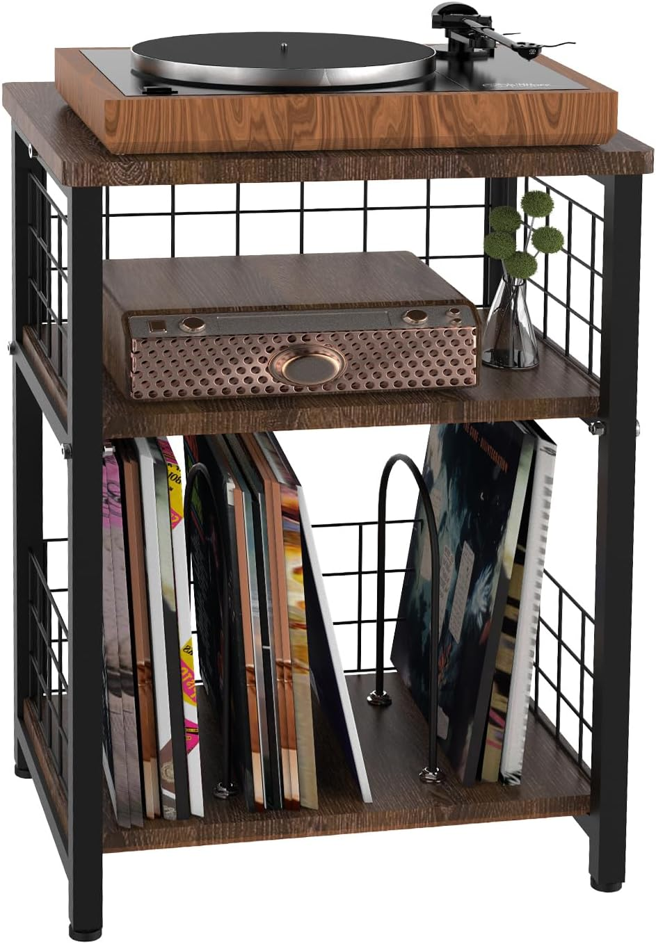 3 Tier Record Player Stand with Double Layer Iron Wire Mesh Turntable Storage-image