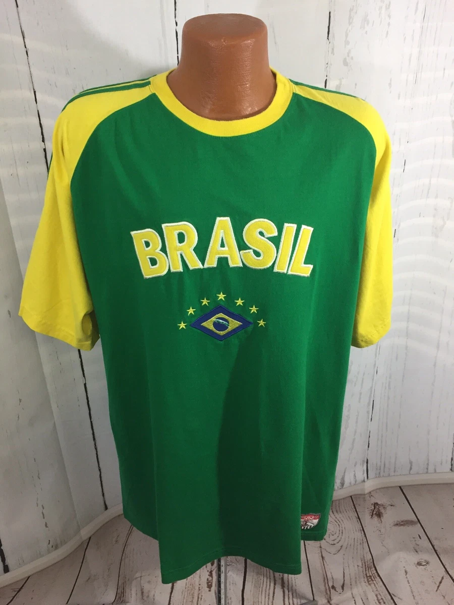 Brasil Brazil Futbol Soccer Green Embroidered Short Sleeve T Shirt 2XL