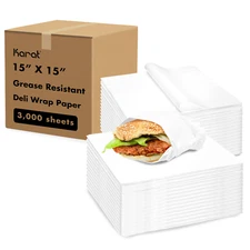 Karat 15" x 15" Deli Wrap / Paper Liner Sheets - White - 3,000 pcs, FW-DPS431