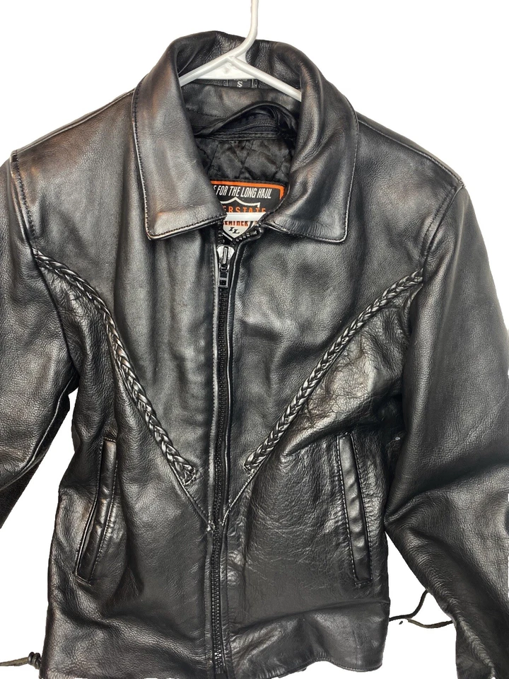 Chaqueta de cuero Interstate dama motociclista motociclista negra para mujer pequeña Foto 2 de 4