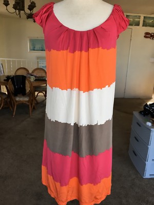 BCBGMAXAZRIA WOMENS SZ M RAYON CAP SLEEVE MULTI COLORBLOCK DRESS EUC