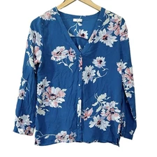 Joie Blue Michi Floral Silk Blouse Top Women’s Sz Small