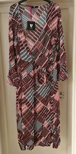 BNWT V by very Dogtooth Print Midi Dress Long Sleeve V Neck Size 14