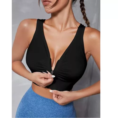 Damen Frontreißverschluss Sport Tank BH bequem & hautfreundlich Racerback Alltag - Bild 5 von 43