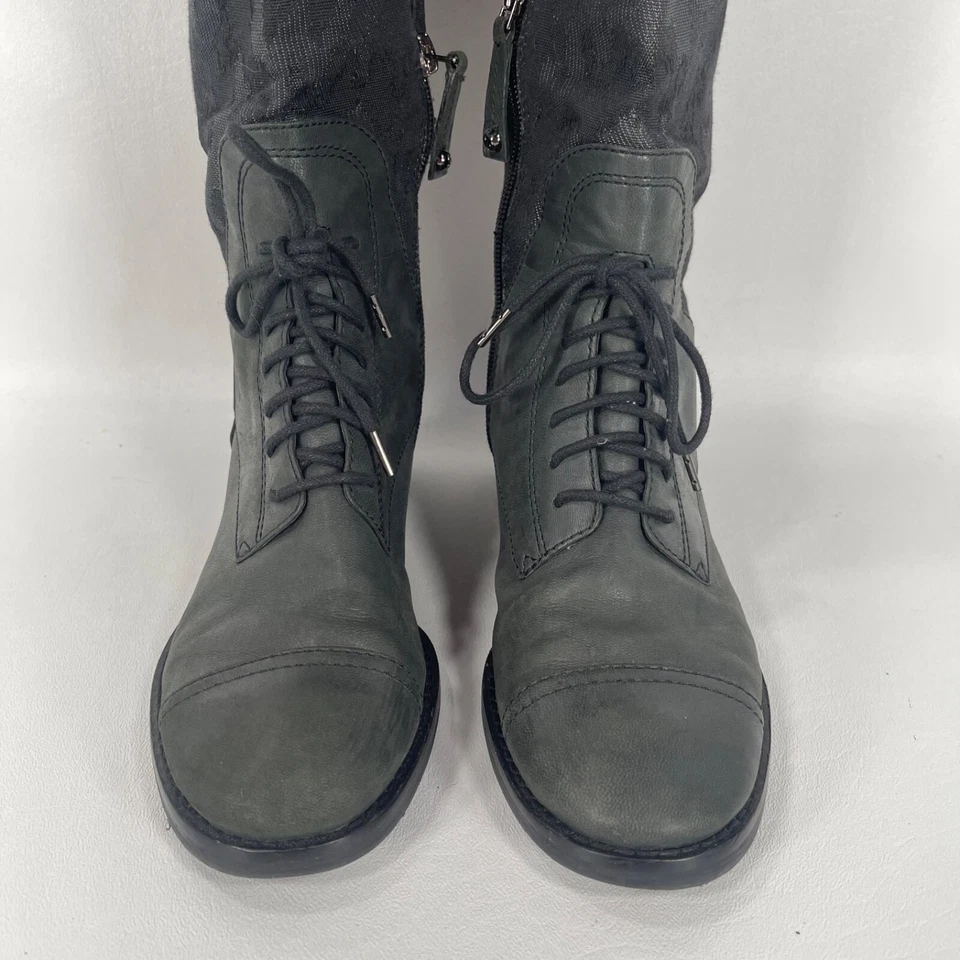 Botas de montar Joan & David Daharlynn de cuero negro gris camuflaje lona talla 5,5 M Foto 3 de 4