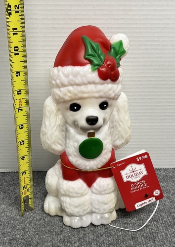 White Poodle Dog Blow Mold Christmas 11" Santa Hat Table Decor - Picture 4 of 4