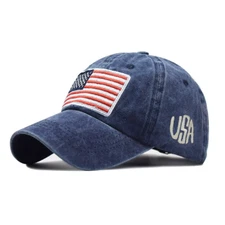 Blue American Flag USA Baseball Cap - Tactical Army Cotton Casual Hat, America