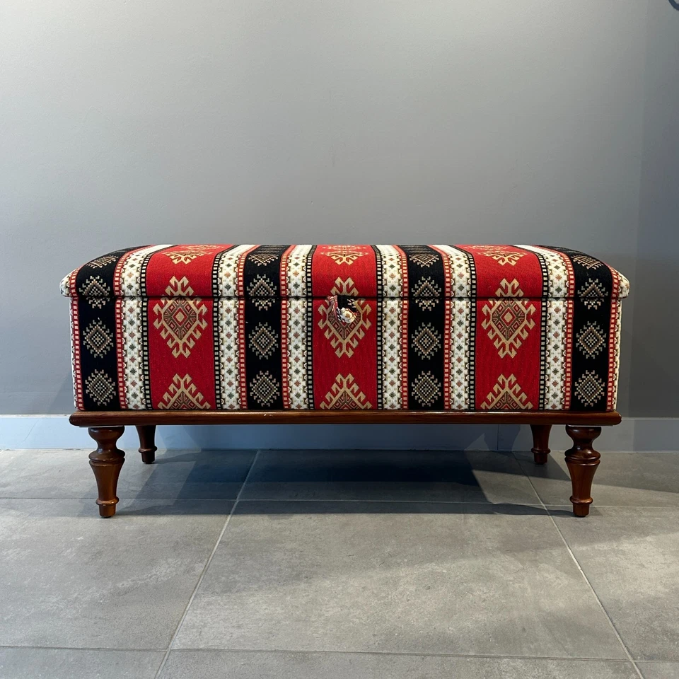 Handmade Ottoman Shoe Storage Bench - Walnut Solid Wooden Frame Storage Bench - Image 3 of 4