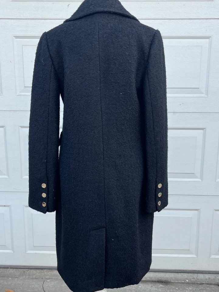 Eliza J black  long  coat wool blend  gold button size 4 - Image 4 of 4