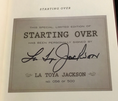 La Toya Jackson signed Book Starting Over - New-Mint-with Cert of