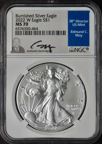 2022-W Burnished American Silver Eagle - NGC MS70 - Moy Signed - ✪COINGIANTS✪