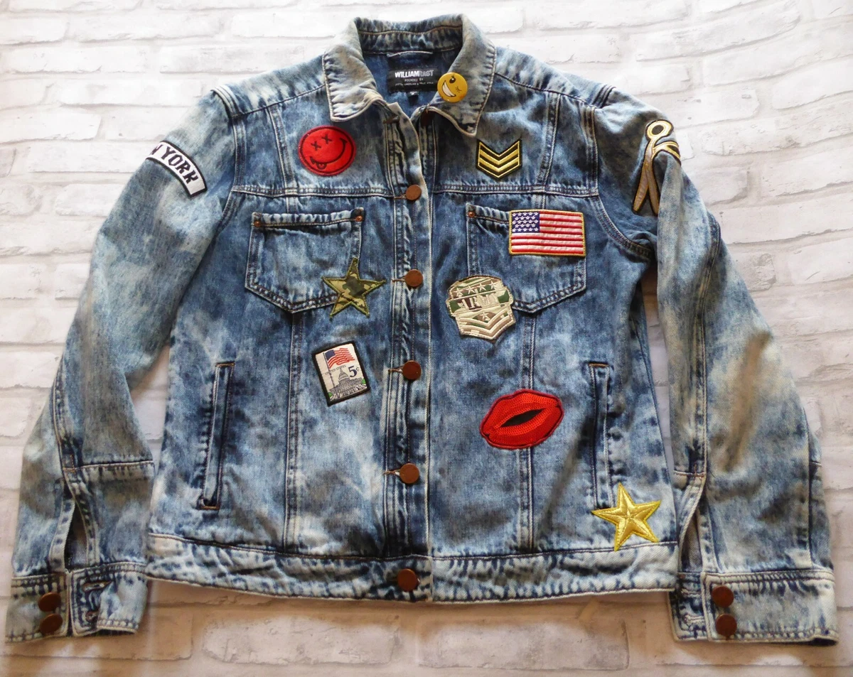 Denim jacket with pins and patches sale