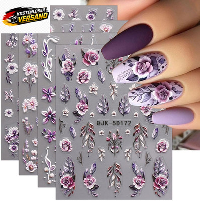 3D Nagelsticker Blumen Set Selbstklebend für Nail Art Frühling Sommer Digitaldru