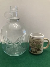 VTG Dollywood Embossed Coffee Mug WITH Glass Dollywood Jug. Preowned 
