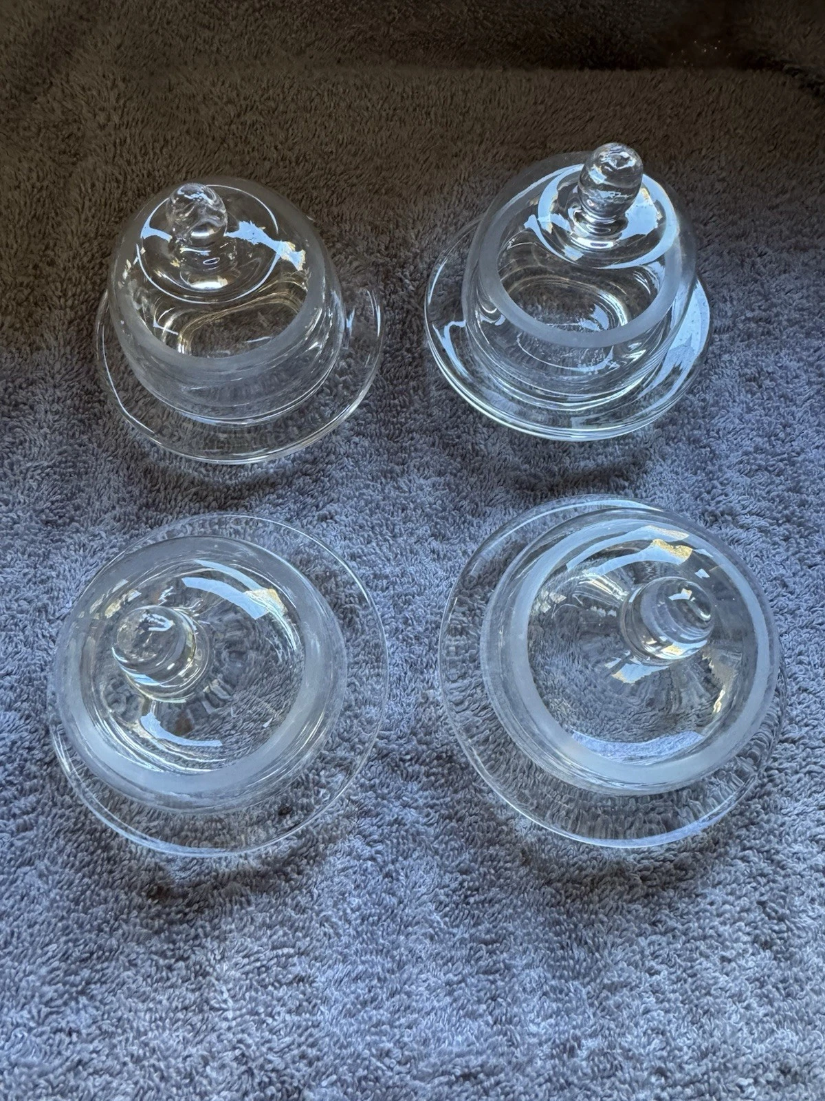 4 Small 3.25" Clear Glass Butter Bell Dish There Are Small Nicks On This Set