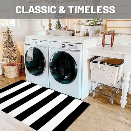Schwarz weiß gestreifter Teppich - 27,5" x 43" Haustürmatten Outdoor, waschbarer Teppich für - Bild 4 von 6