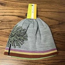 NWT Smart Wool Fall Sprigs Hat Grey Reversible OSFA Beanie Striped Winter Cozy