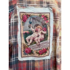 Upcycled Flannel L Cherub Floral Patch Folk Art Shirt One of One