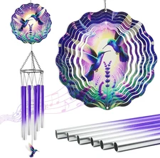 Hummingbird Wind Chimes for outside - Hummingbird Wind Chimes with 3D Wind Spinn