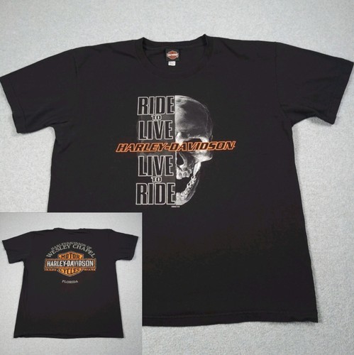 Harley Davidson Shirt Men 2XL Made in USA RK Stratman Florida Ride to Live Skull