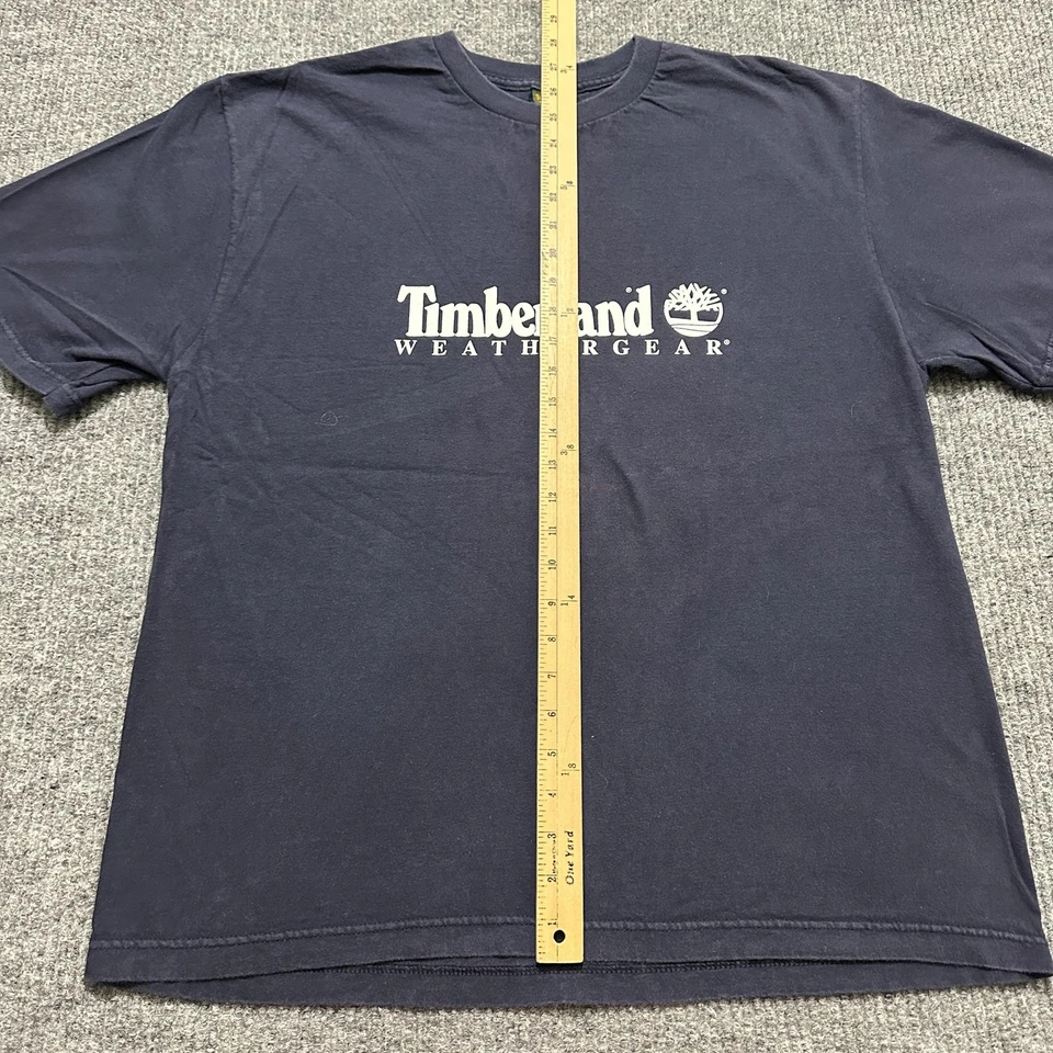Camisa masculina vintage Timberland Weathergear grande marinha feita nos EUA gráfica anos 90 - Imagem 3 de 4
