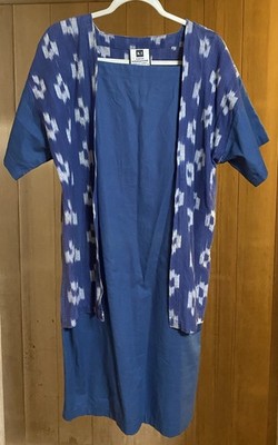 Vintage Kasuri  Hawaii Japanese Kasuri Ikat Tunic Shift Dress Blue Cotton S or M