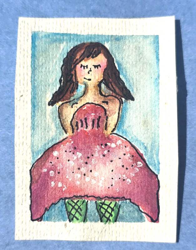 ACEO Original, Painting Mixed Media, Flower Girl