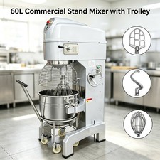220V 60L Commercial Stand Mixer with Trolley Food Mixer for Dough Egg Stuffing