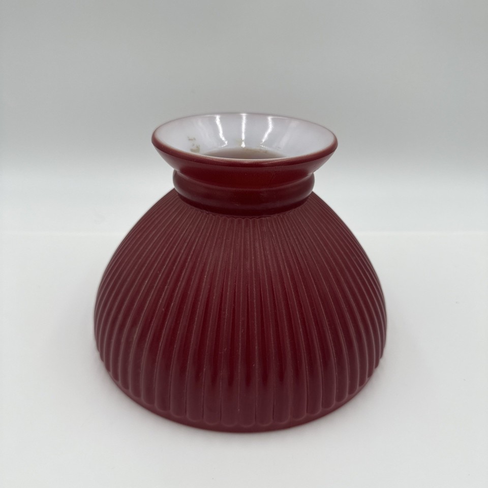 Vintage Student Style Red Ribbed White Glass Oil lamp Shade Aladdin | eBay