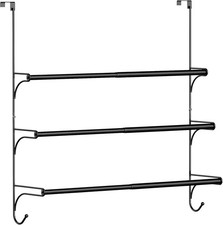 Adjustable Over The Door Triple Towel Rack W/ Hooks,Black