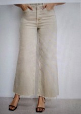 NWT Good American Womens Good Skate Wide Cropped Tan Denim Pants Size 4/6