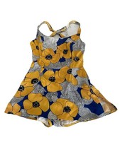 Vintage 60s Flower Power Mod Bathing Suit Fits Womens size M yellow blue poppy