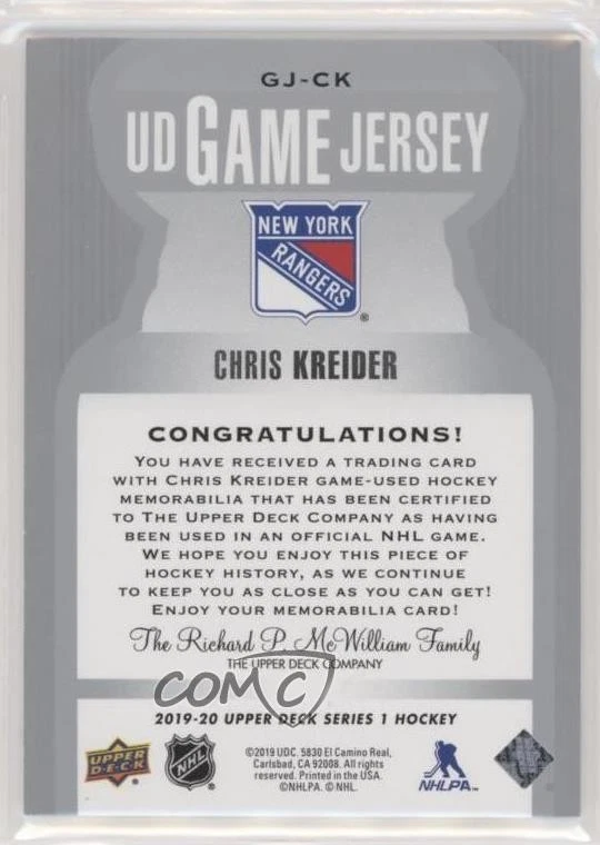 2019-20 Upper Deck UD Game Jersey Chris Kreider #GJ-CK - Image 2 of 2