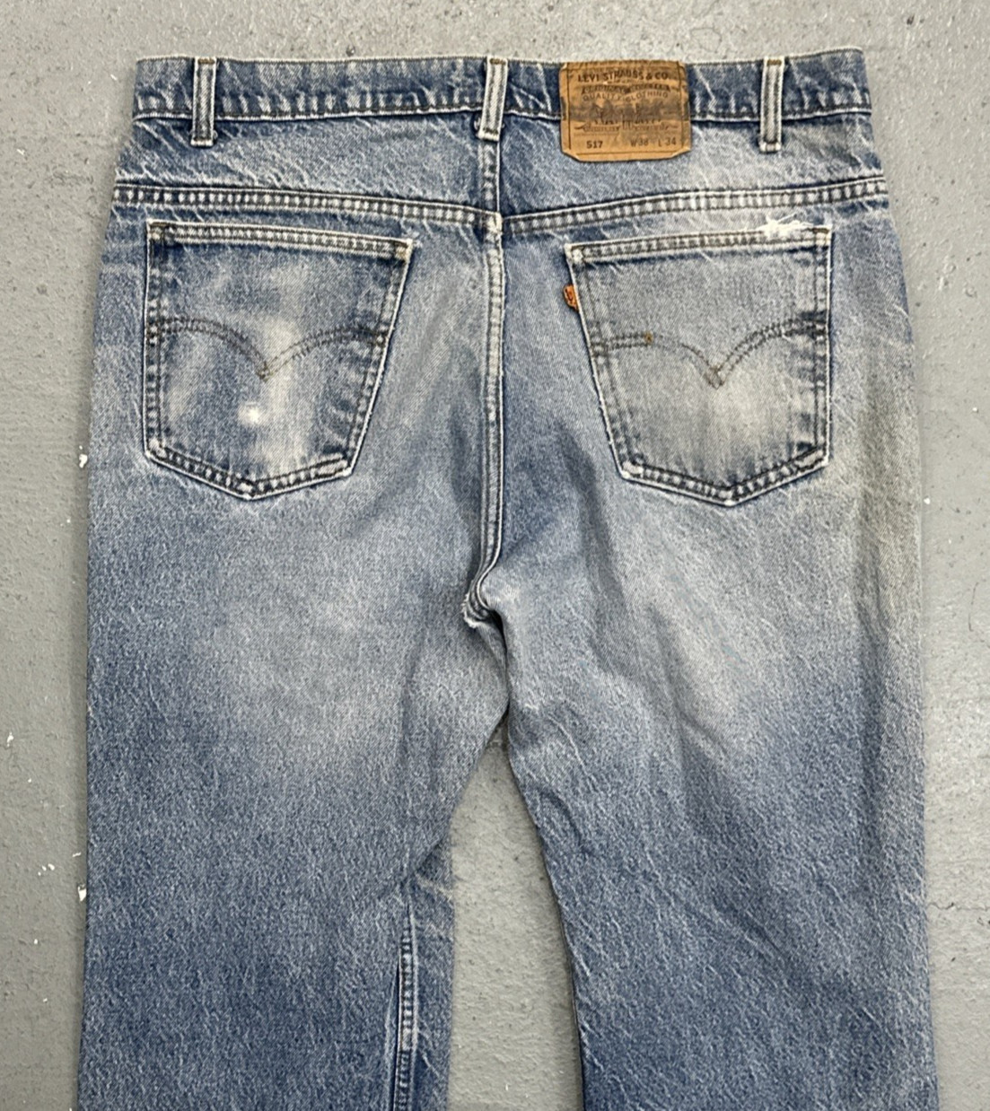 Vintage Levi's 517 Jeans Mens 36x32 Thrashed Oarnge Tab USA Made Flare 1992