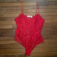 Victoria's Secret Teddy Bodysuit VTG 80s 90s Gold Label Lace Large Lingerie Red