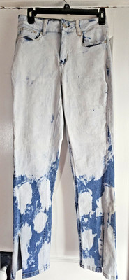 LUXE MODA woman Sz 10 acid wash split leg ankle straight stretch jeans