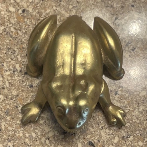 Brass Frog Shaped Trinket Box Antique Finish Hinged Lid Decorative Collectible