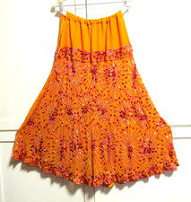 Belly Dance Orange Costume Flare 2 Panel Skirt - Heavily Beaded Pink Clear - 34"