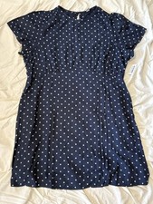 Old Navy Dress Women Navy Blue Polka Dot Short Sleeve Dress, Pockets Size 2X NWT