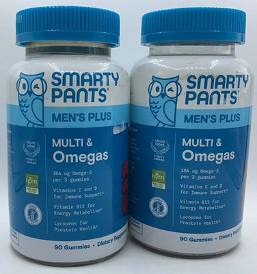 2PK Smarty Pants Men's Plus Multi & Omegas ~ 90 Gummies Each ~ EXP 2/27